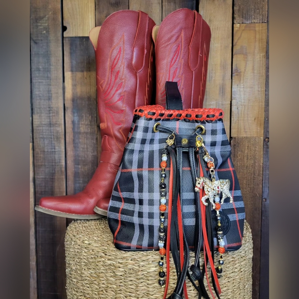 Burberry Drawstring Bucket Bag Louis Vuitton Fringe revamped upcycled braided